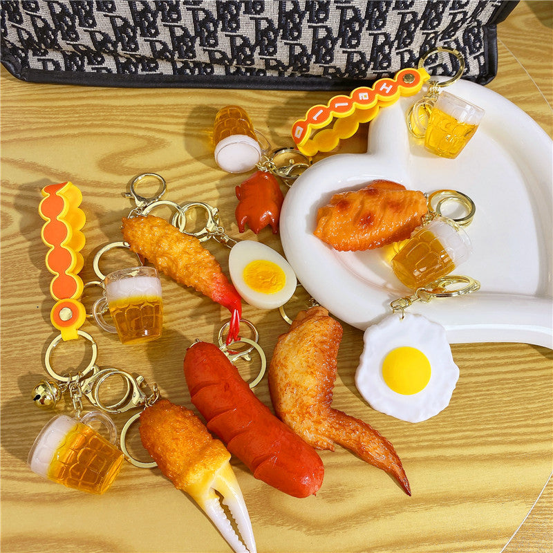 Wholesale BBQ Chicken Wings Beer Night Snack Keychains